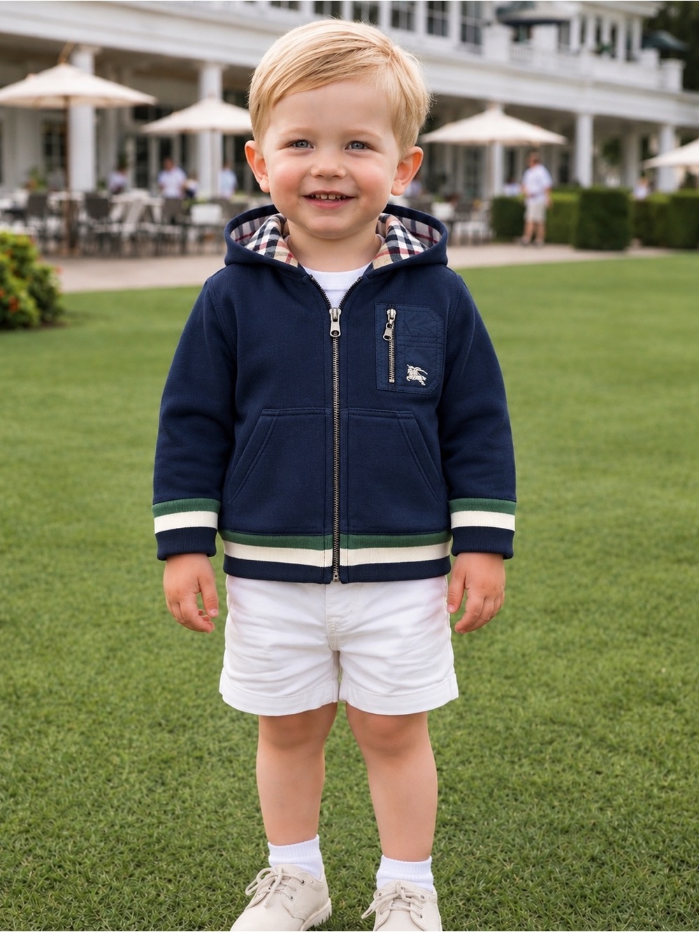 Burberry Baby Golf Hooded Full Zip Long Sleeve Logo Sweater Nova Check Jacket
